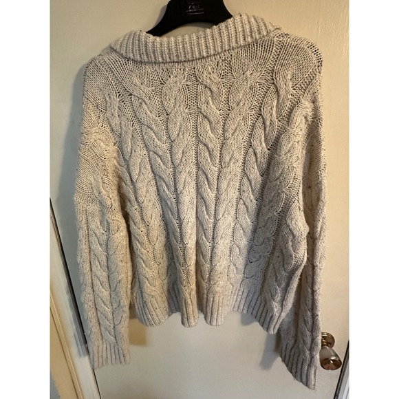 LOFT Chunky Cable Fisherman Knit Sweater Collared V-Neck Woman's  Size L - Picture 4 of 12